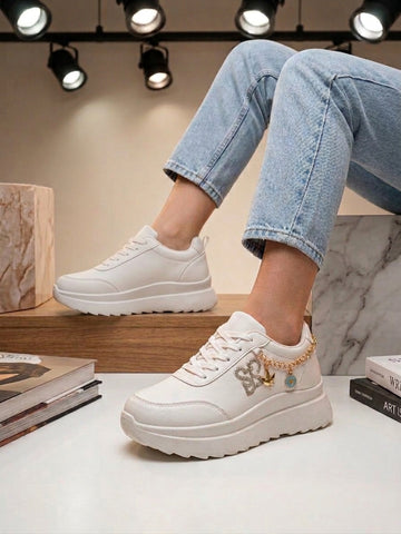 Women’s Luxe Chain Detail Platform Sneakers – Elegant Streetwear